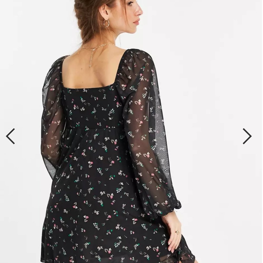 Floral Long Sleeve Mesh Mini Dress w/ Ruched Front - Picture 9 of 9